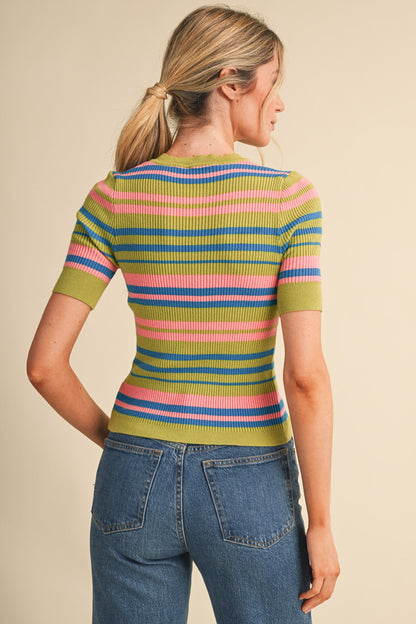 Rocky Short Sleeve Stripe Sweater Top