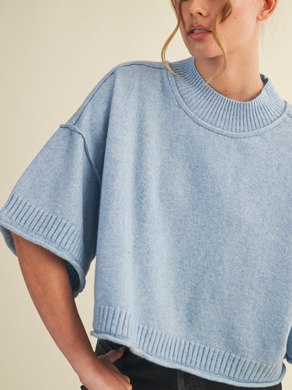 Sarah Ocean Blue Mock Neck Sweater