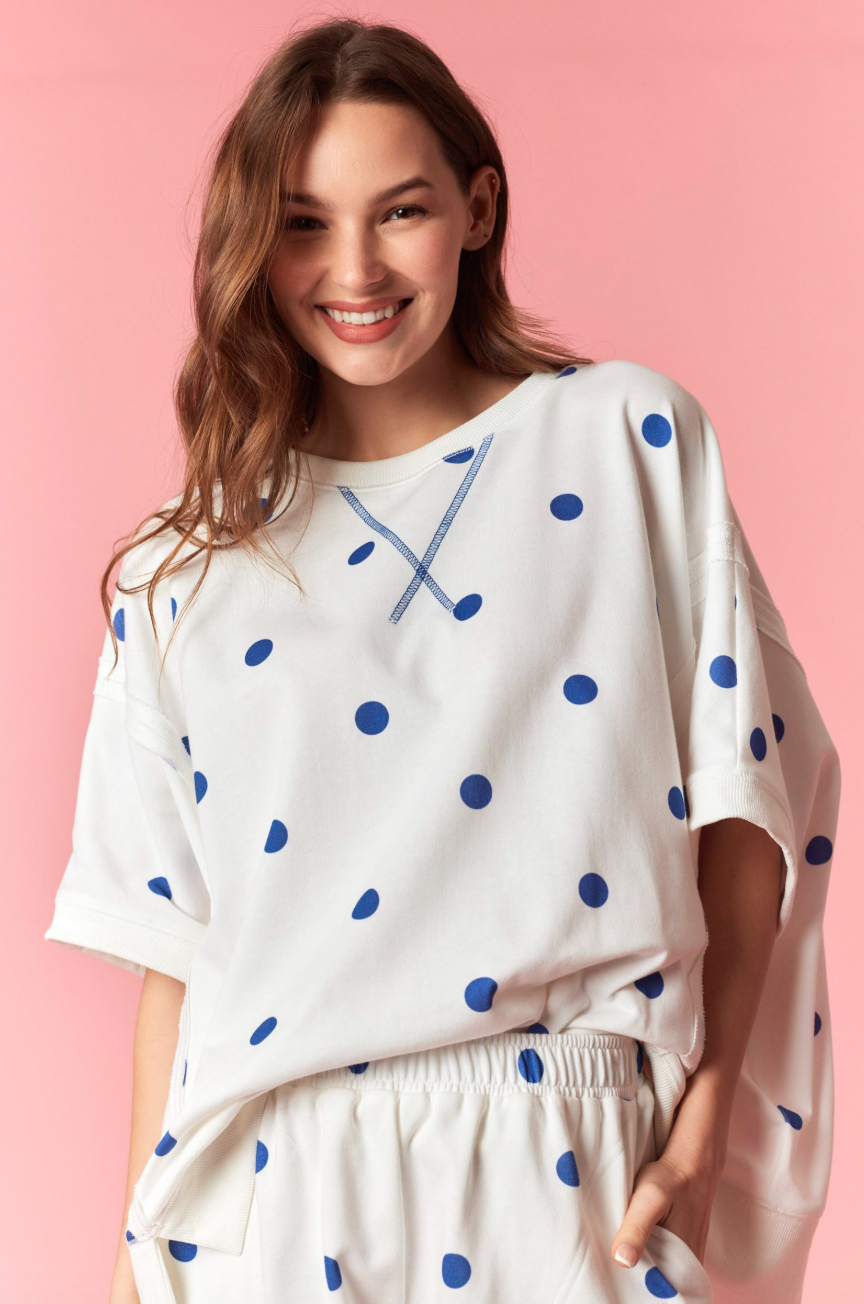 Royal Dottie French Terry Dolman Sweatshirt
