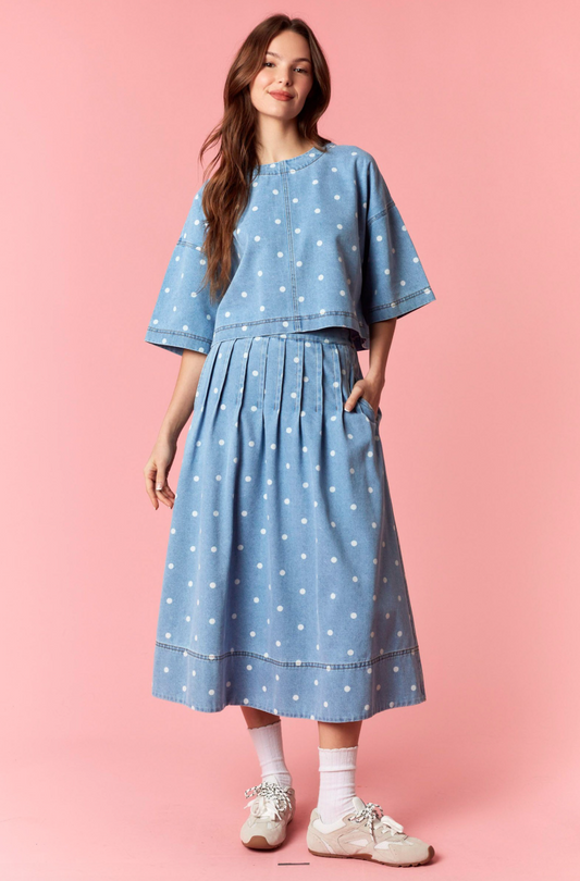 Courtney Dot Denim Midi Skirt