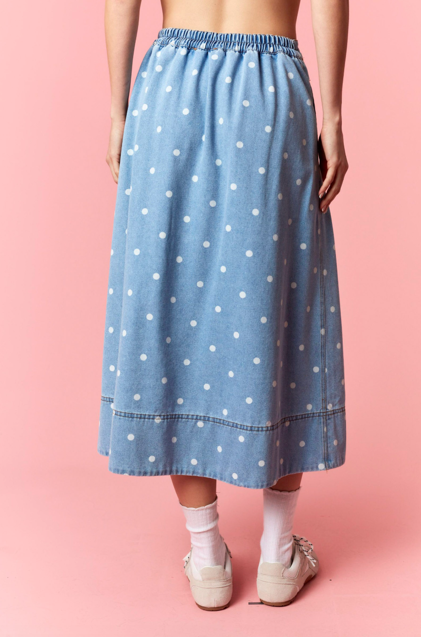 Courtney Dot Denim Midi Skirt