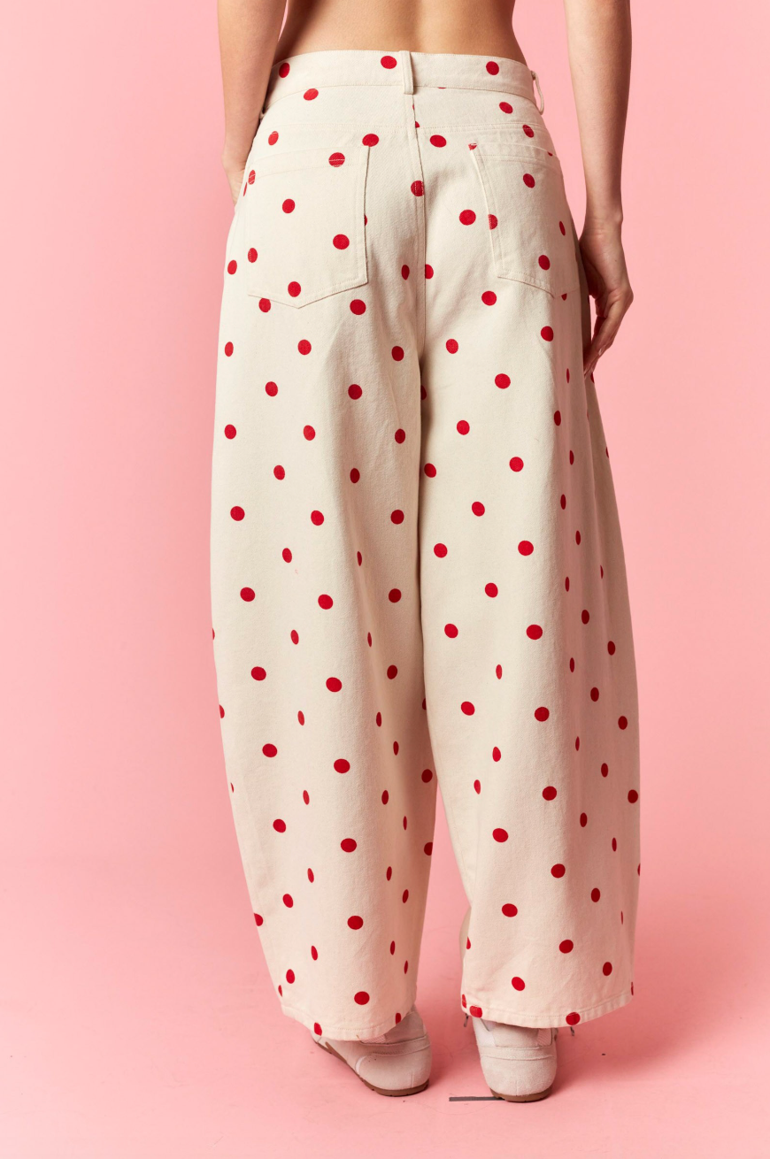 Red Polka Dot Wide Pants