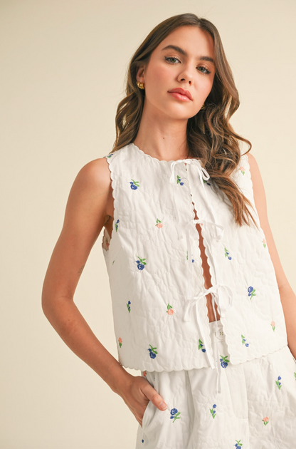 Eloise Embroidery Quilted Vest + Shorts Set