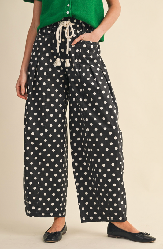 Delaney Black Polka Dot Barrel Leg Pants