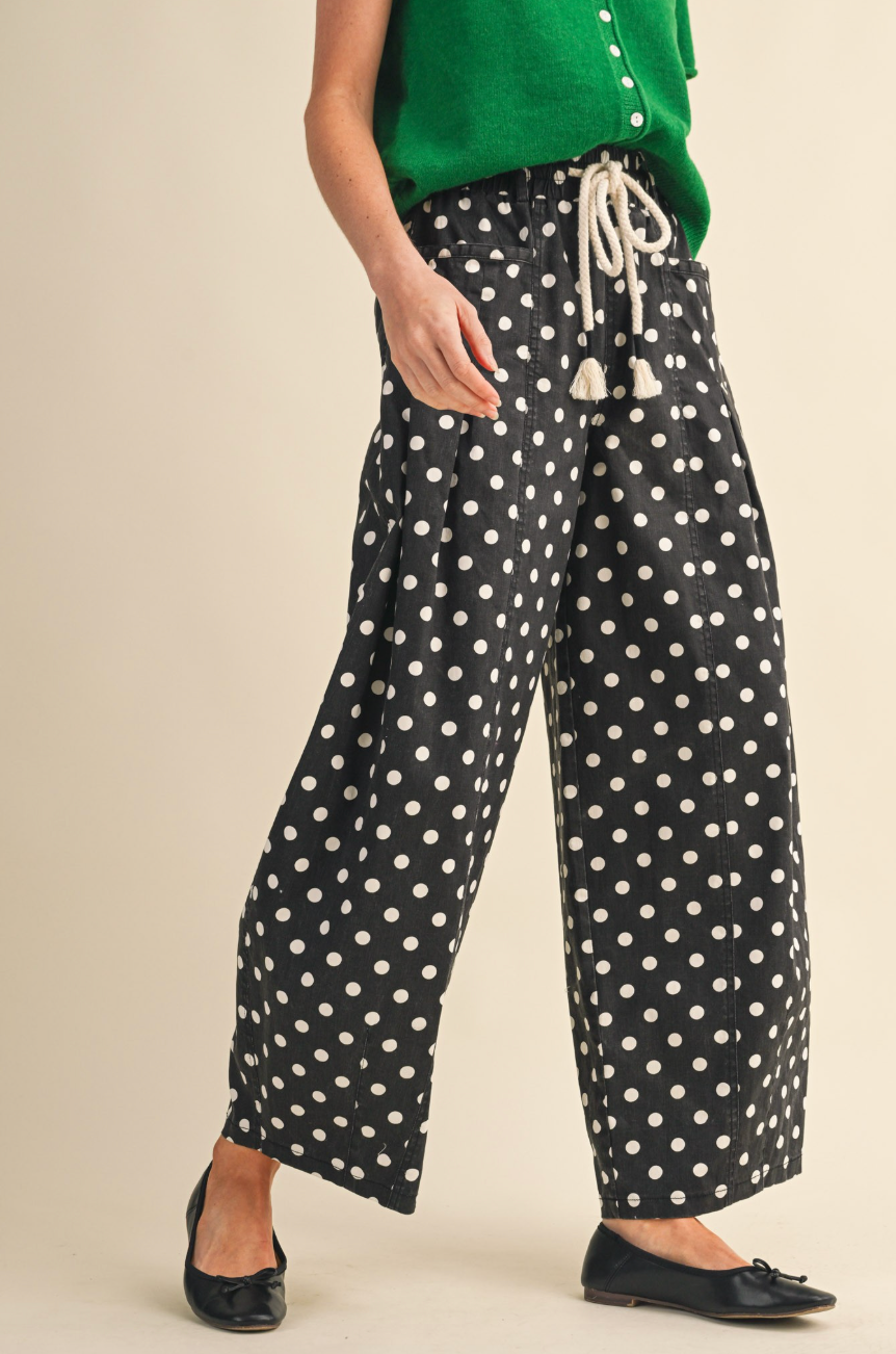 Delaney Black Polka Dot Barrel Leg Pants