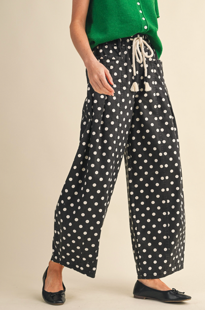 Delaney Black Polka Dot Barrel Leg Pants