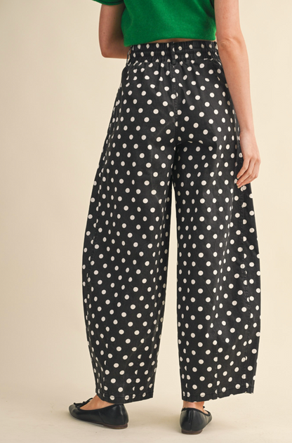 Delaney Black Polka Dot Barrel Leg Pants