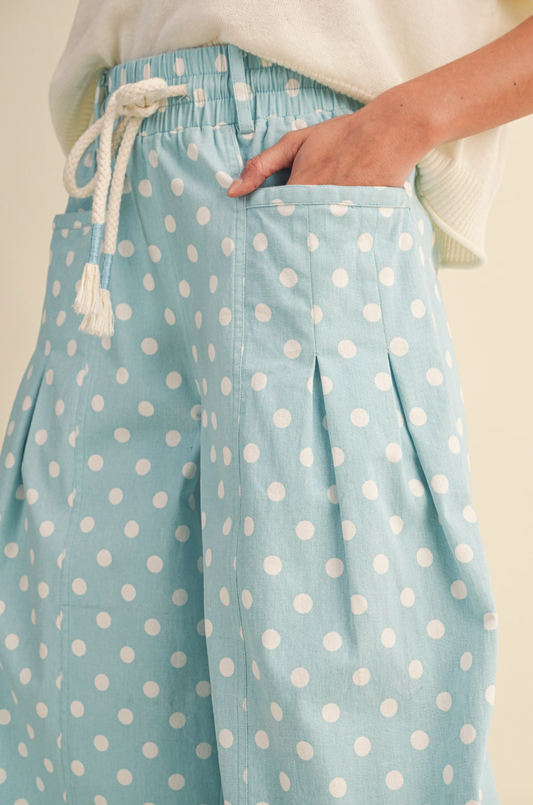 Delaney Blue Polka Dot Barrel Leg Pants