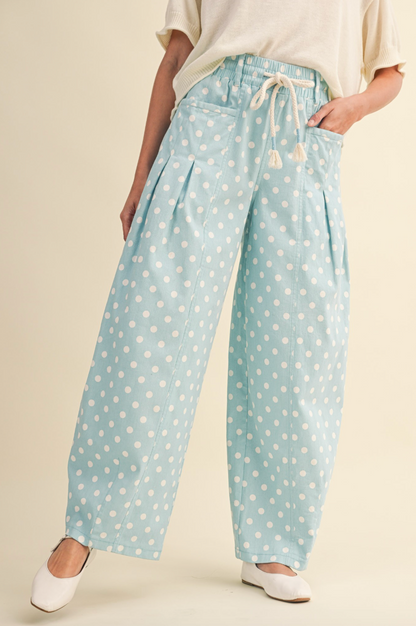 Delaney Blue Polka Dot Barrel Leg Pants