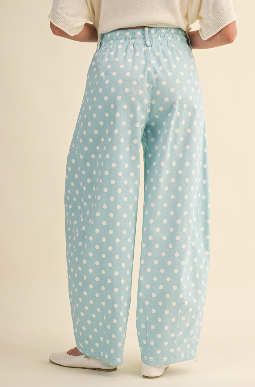 Delaney Blue Polka Dot Barrel Leg Pants