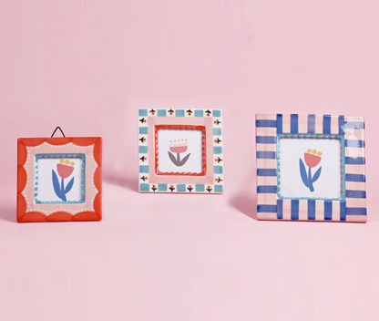 Blue Stripe Hand-Painted Ceramic Frame