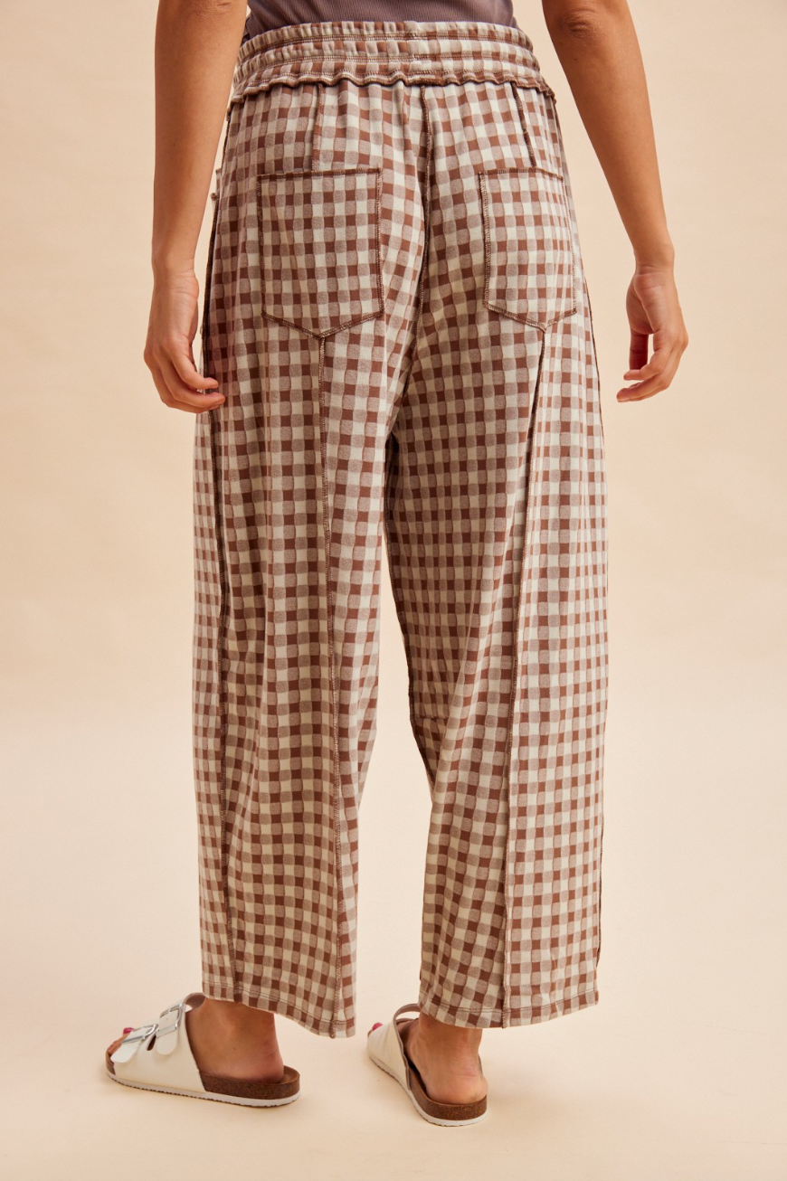 Banana Gingham Barrel Pants