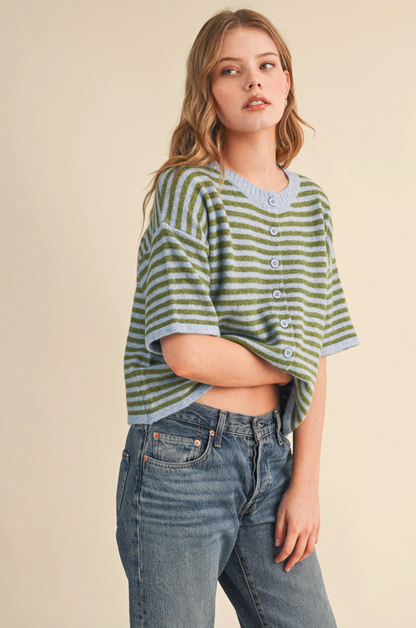 Taylor Striped Short Sleeve Cardigan