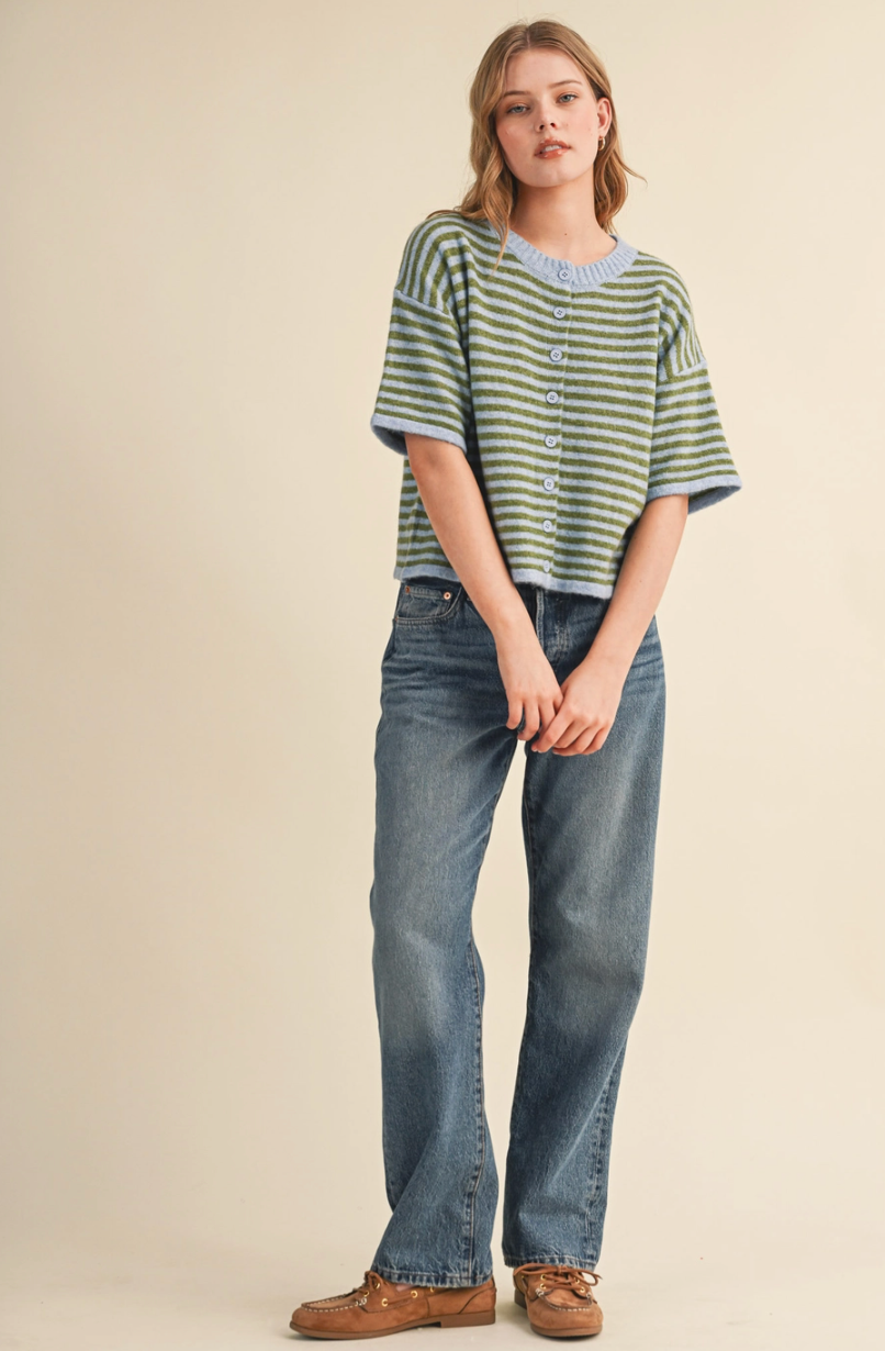 Taylor Striped Short Sleeve Cardigan
