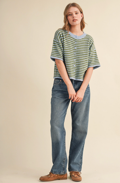 Taylor Striped Short Sleeve Cardigan