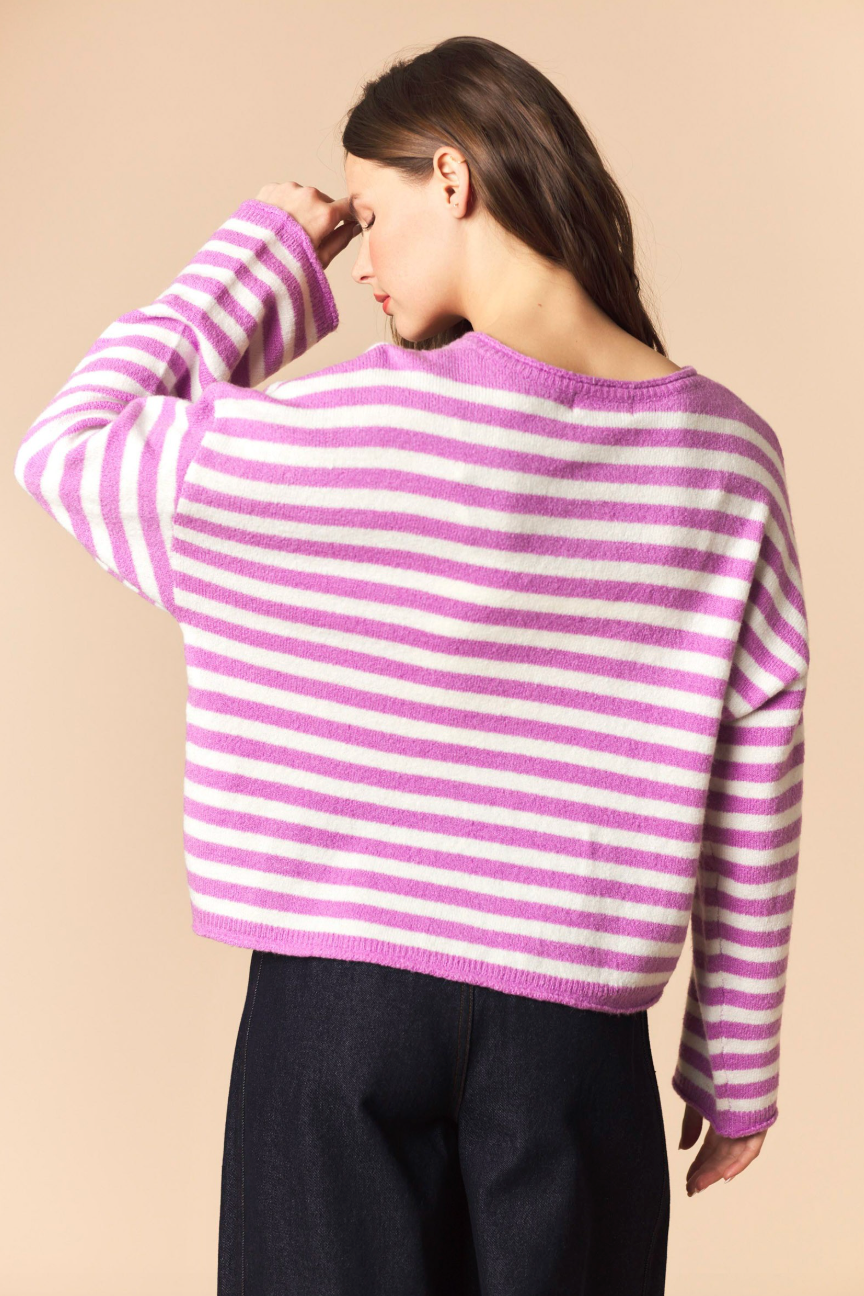 Pum Stripe Curly Hem Cardigan