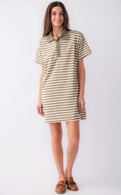 Sand Stripe Polo Dress