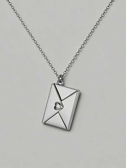 Silver Love You Envelope Locket Necklace