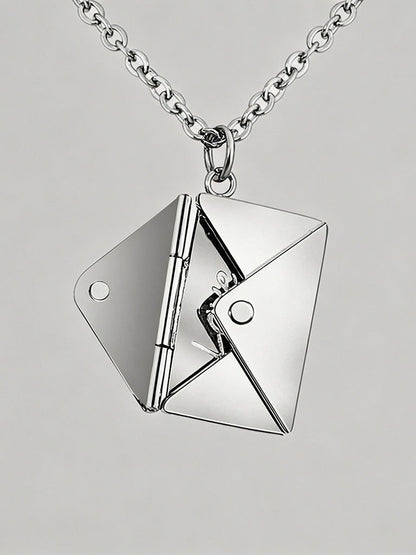 Silver Love You Envelope Locket Necklace