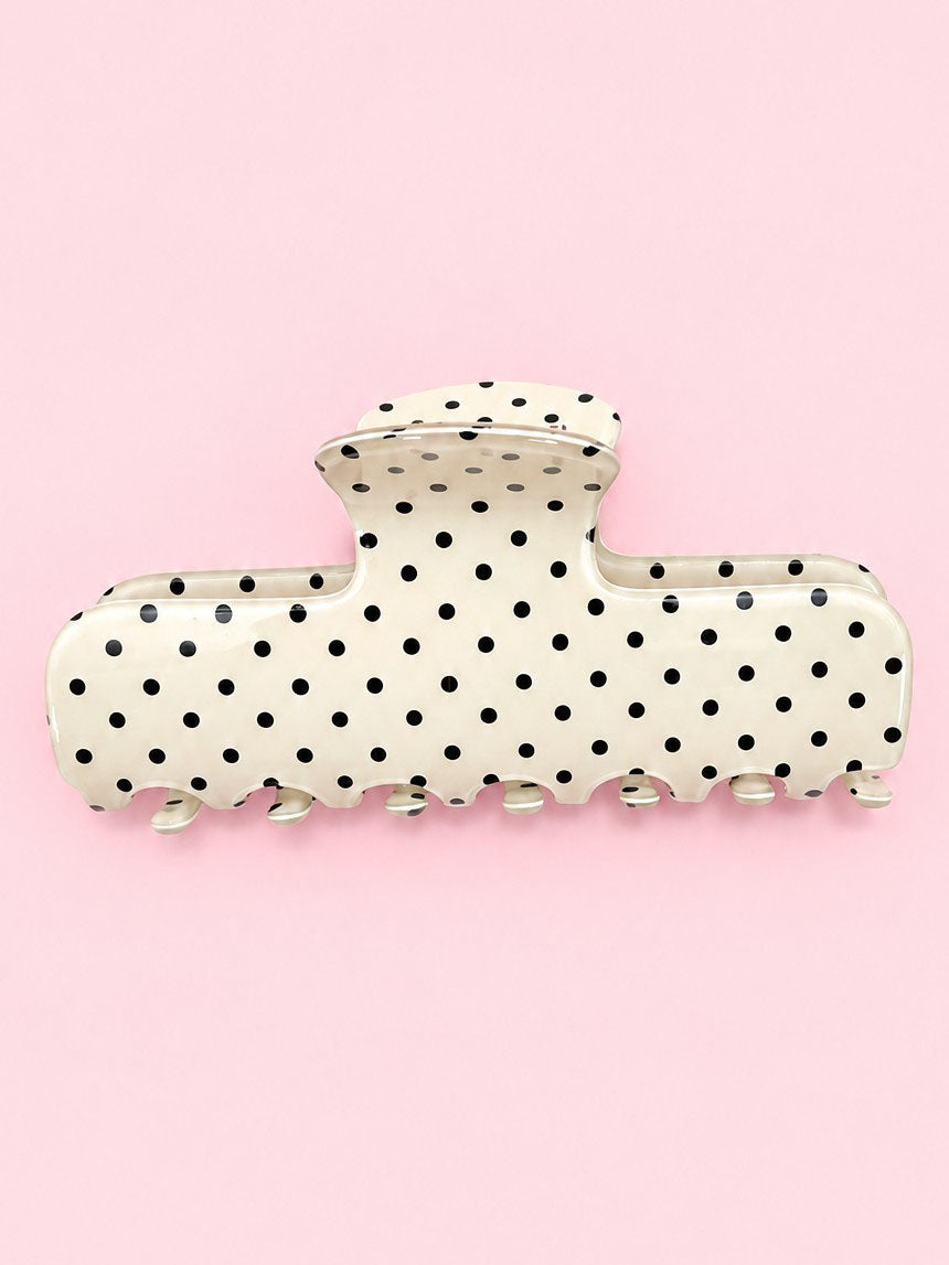 Slim White Polka Dot Claw Clip