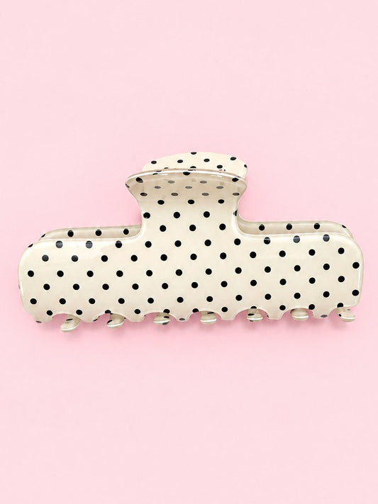 Slim White Polka Dot Claw Clip