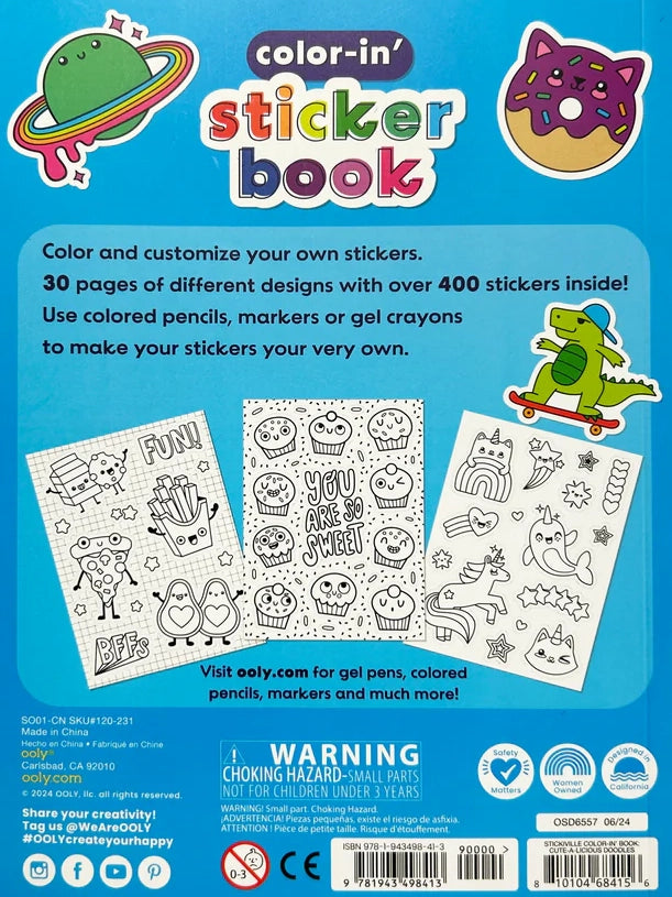 Cute-A-Licious Doodles Stickiville Color-in' Sticker Book