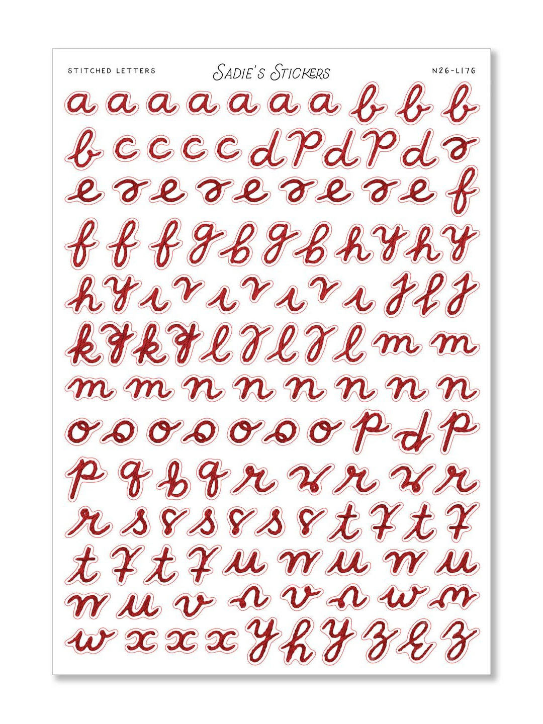 Stitched Letters - Letters & More Sticker Sheet