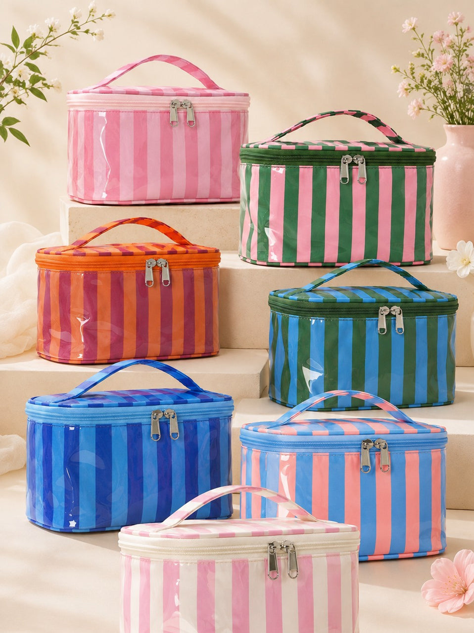Striped Vinyl Makeup Bag