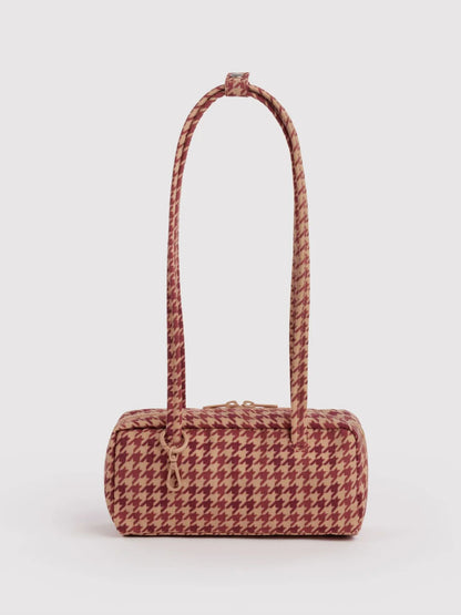 Tan Houndstooth Small Nylon Bowler Bag