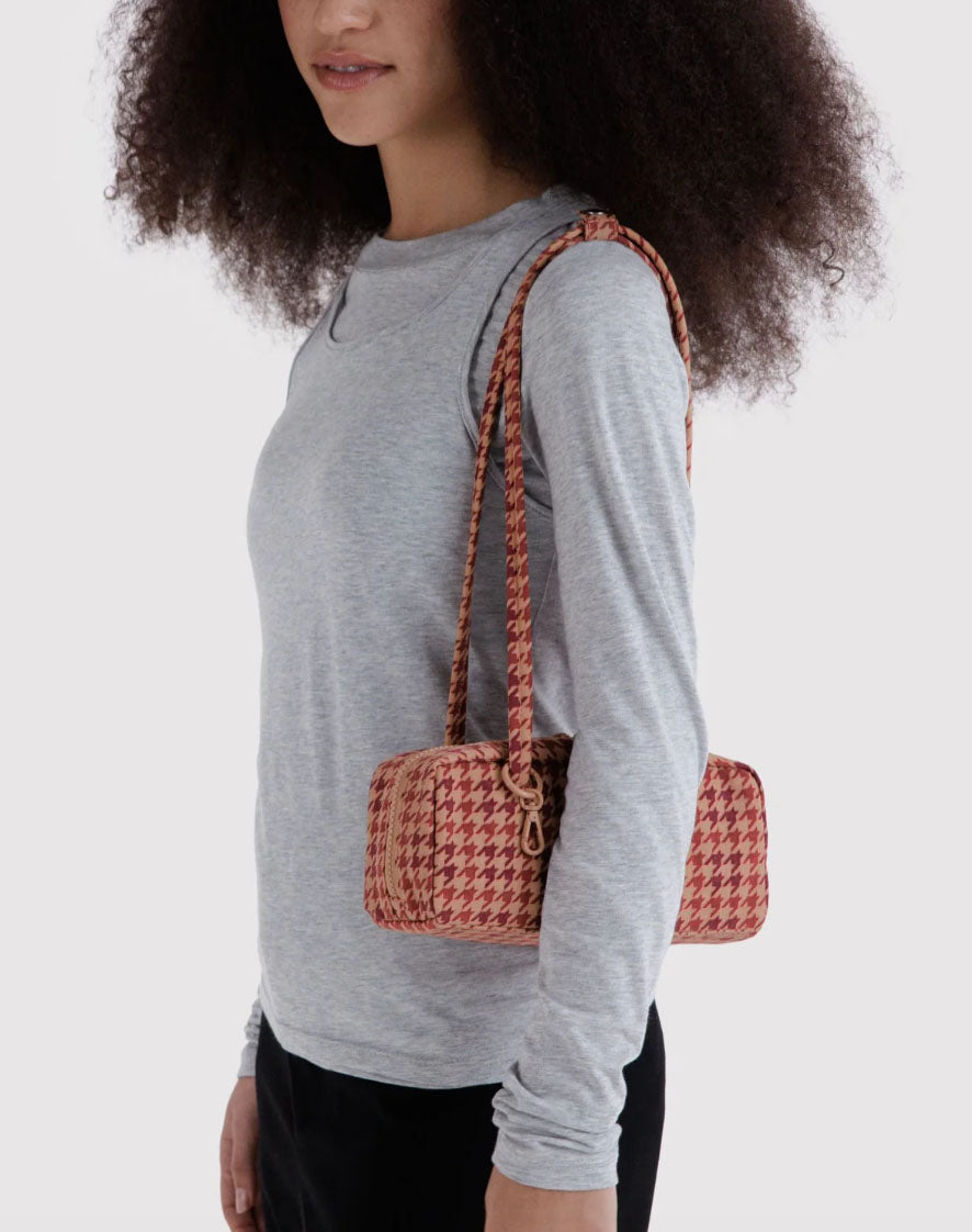 Tan Houndstooth Small Nylon Bowler Bag