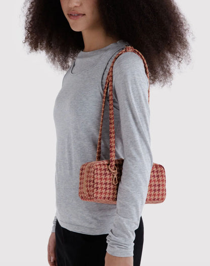 Tan Houndstooth Small Nylon Bowler Bag