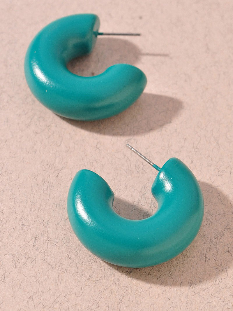 Turquoise Puffy Open Hoop Earrings