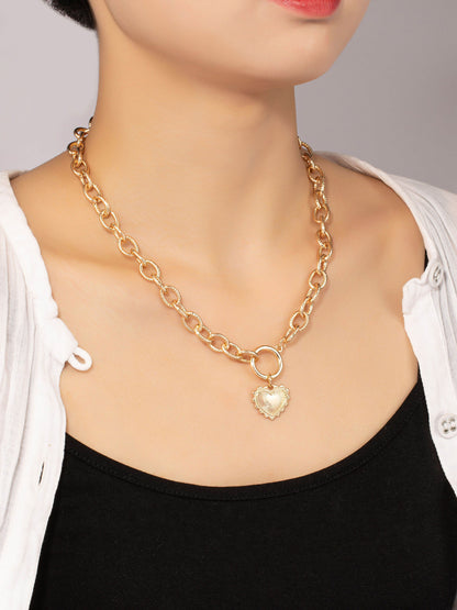 Gold Textured Chunky Heart Pendant Necklace