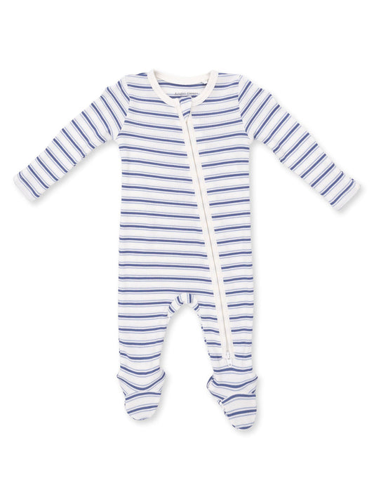 Vintage Stripe Blue Zipper Footie