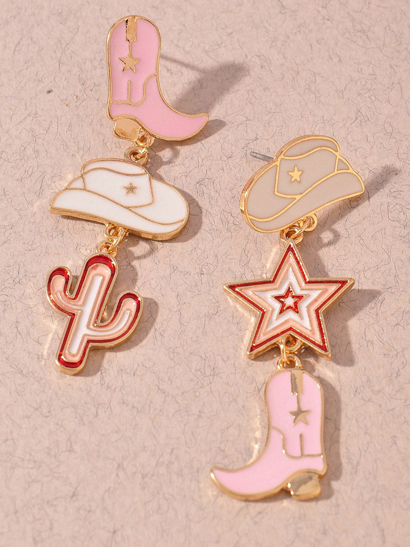 Pink Western Cowgirl Dangle Earrings