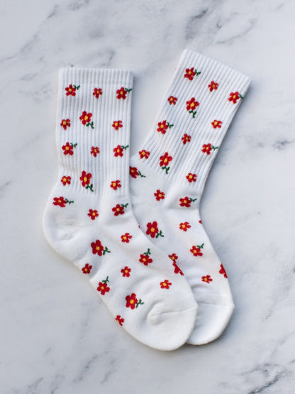 White Little Flower Socks