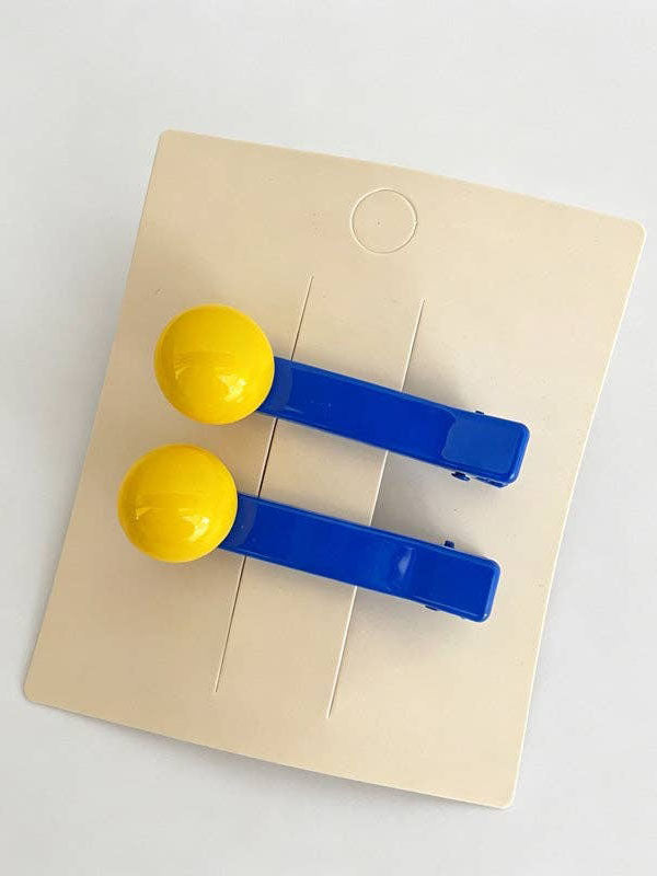 Yellow Blue Bead Snap Hair Clip