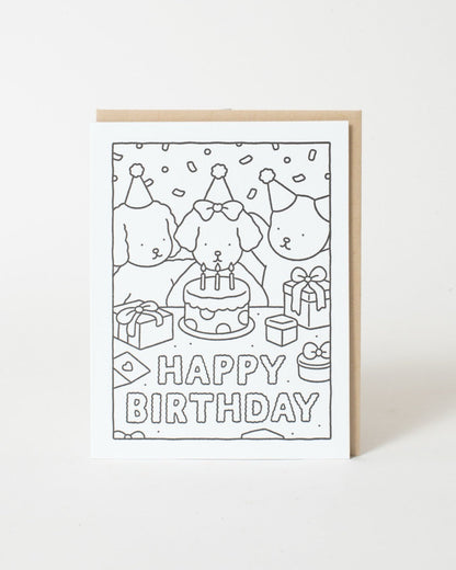 Happy Birthday Cake Party DIY Coloring Card