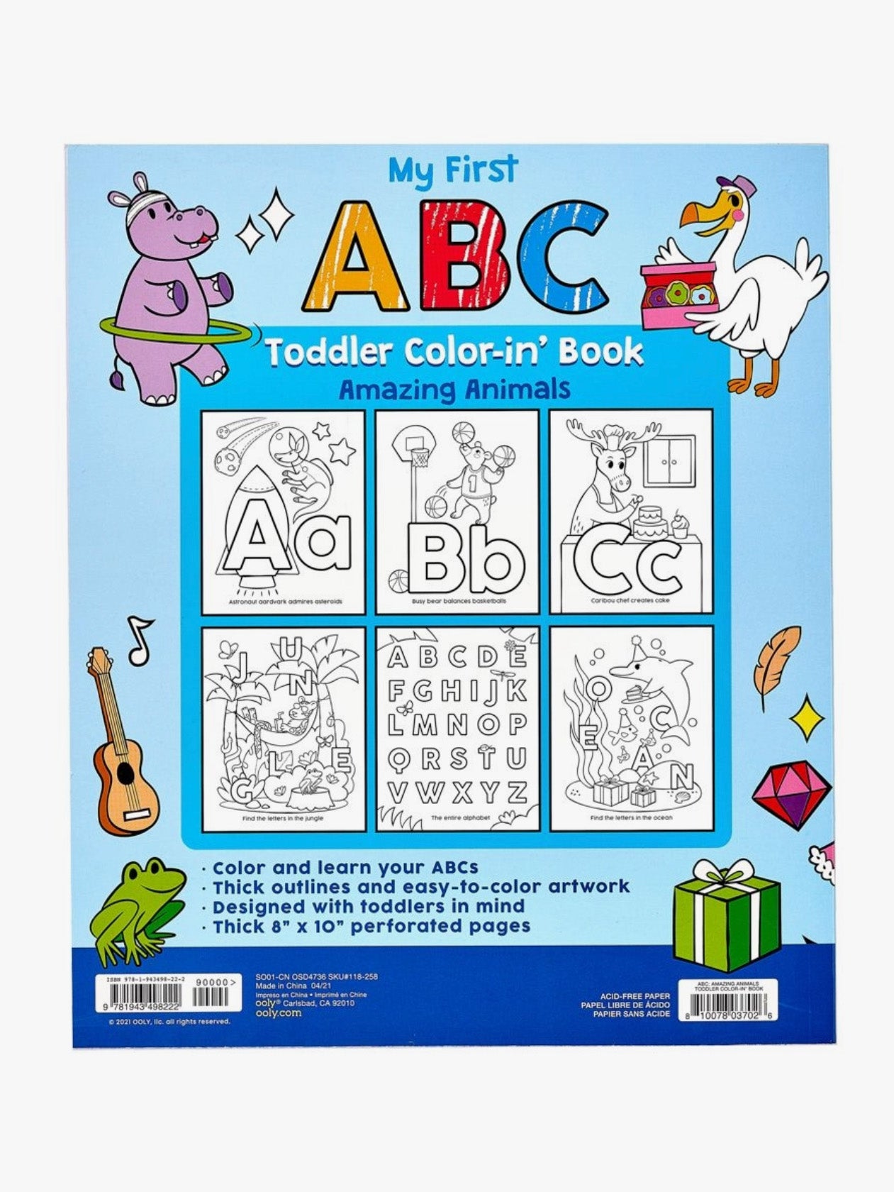 abc: amazing animals toddler coloring book