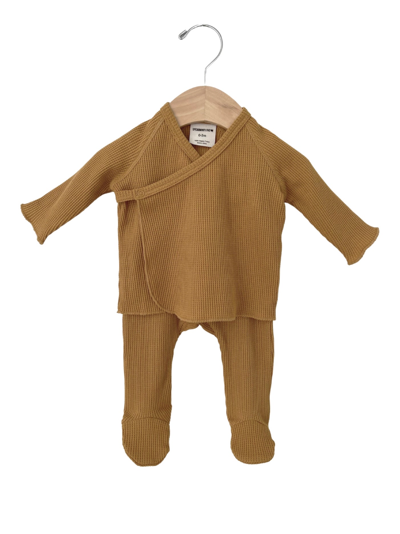 amber waffle knit wrap top + footie set