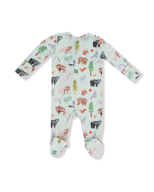 american woodland animals zipper footie