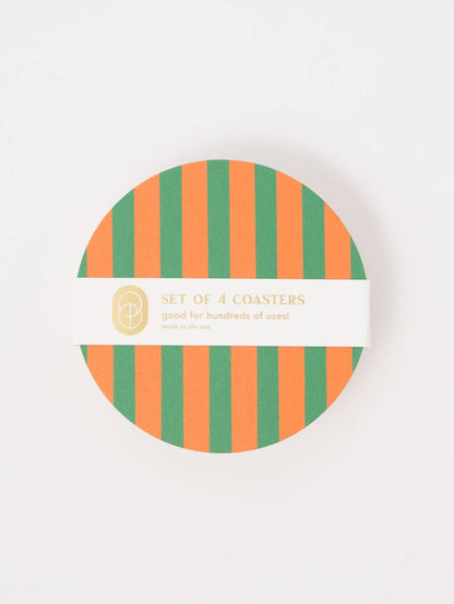 Amore Green & Orange Striped Coaster Set