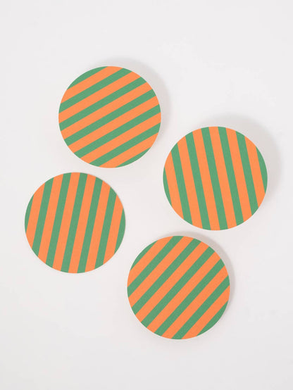 Amore Green & Orange Striped Coaster Set