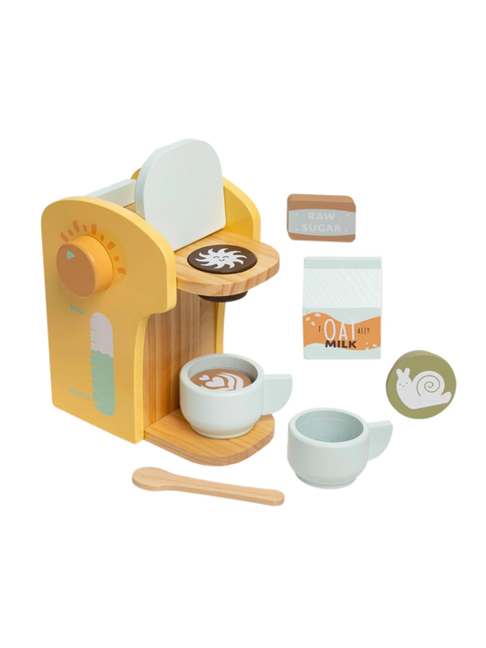 barista in training wooden coffee set