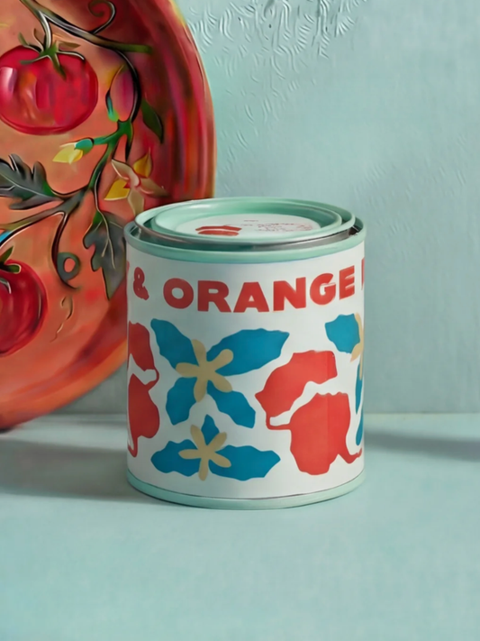 beet + orange market tin candle