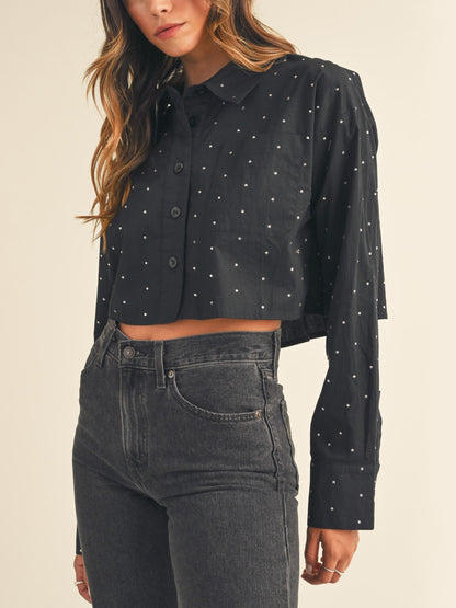 black studded cropped button down
