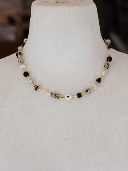 black + white beaded necklace