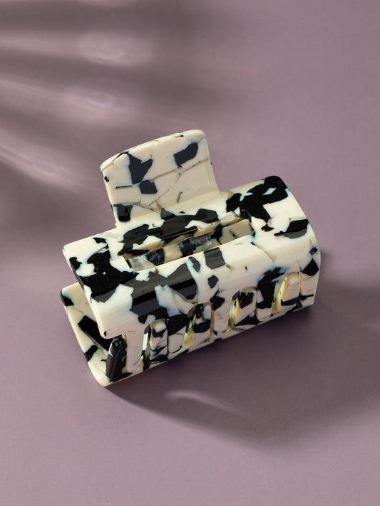 black + white marbled glossy square hair claw clip