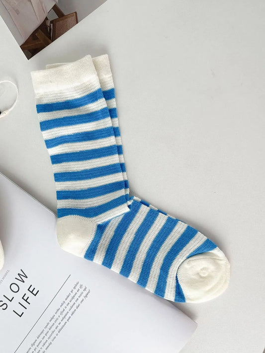 Blue + White Striped Socks
