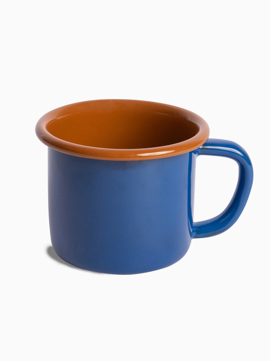 blue + brown enamel mug